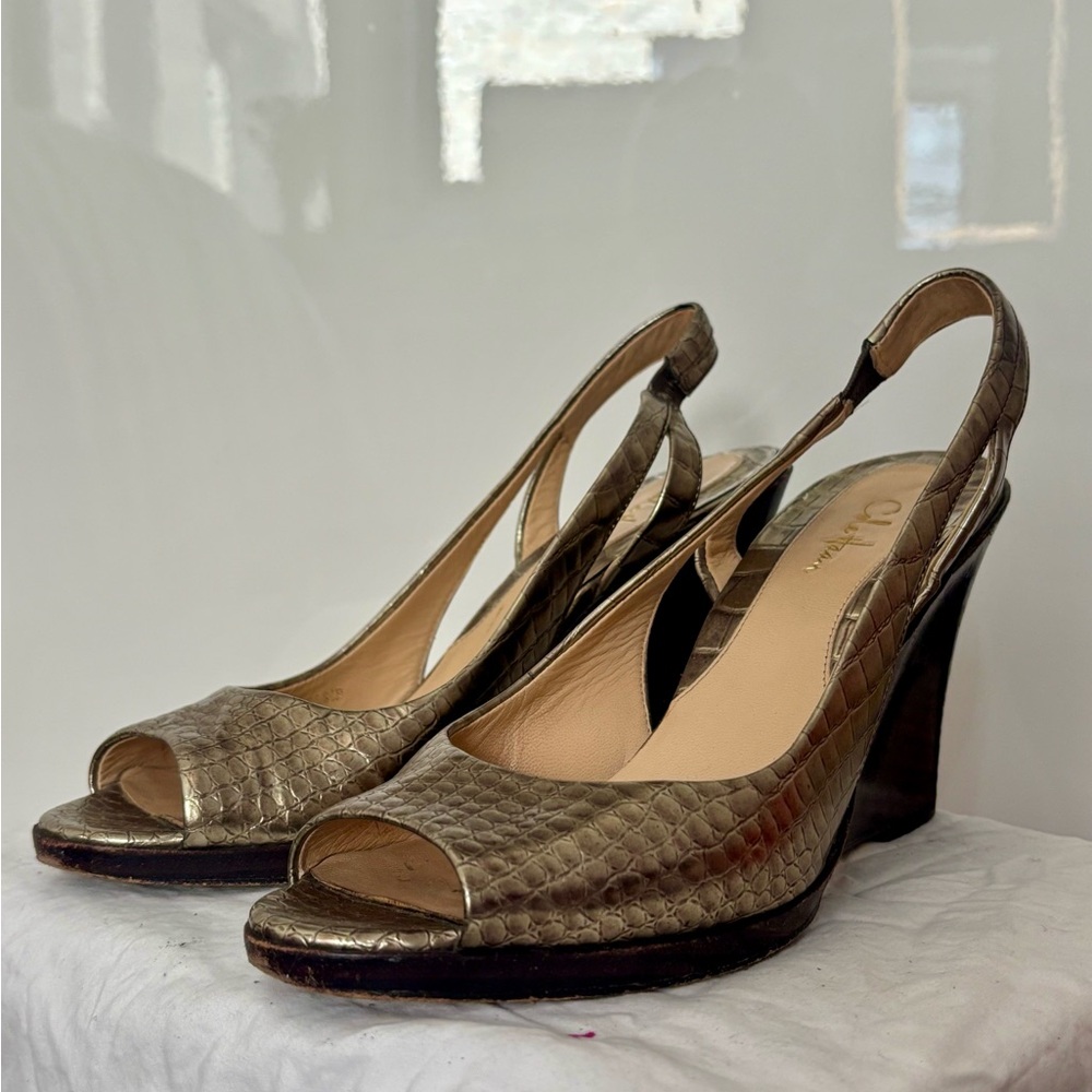 Vintage Cole Haan Metallic Slingback Wedges